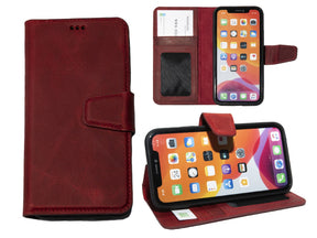 iPhone 15 Plus 100% leer hoesje | Ruimte voor drie pasjes | 2 in 1 functie | Rood