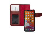 iPhone 15 100% leer hoesje | Ruimte voor drie pasjes | 2 in 1 functie | Rood