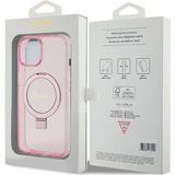 iPhone 15 MagSafe met Ringstandaard Hoesje | Guess Hoesje | Glitter Roze