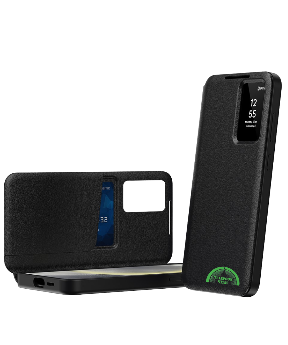 Samsung Galaxy S25 Hoesje Smart View Bookcase Met Kaarthouder en Luxe Lederen Afwerking