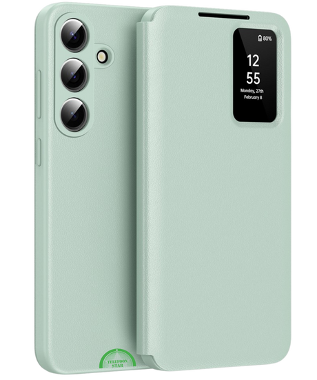 Samsung Galaxy S26 Licht Groen Lederlook Bookcase Hoesje met Smart Window