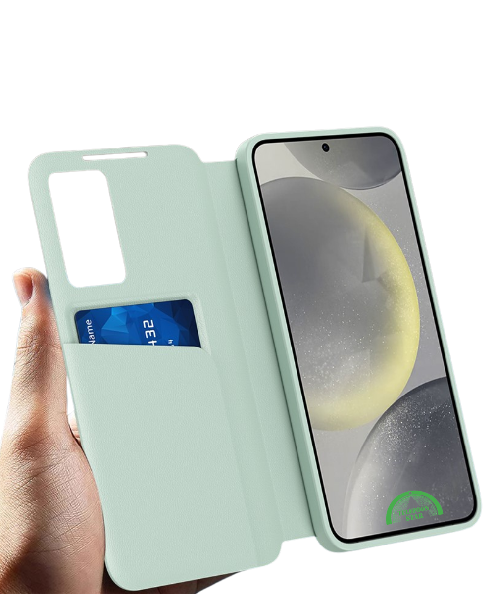 Samsung Galaxy S25 Fresh Mint Bookcase Hoesje Lichtgroen Smart View Wallet Case