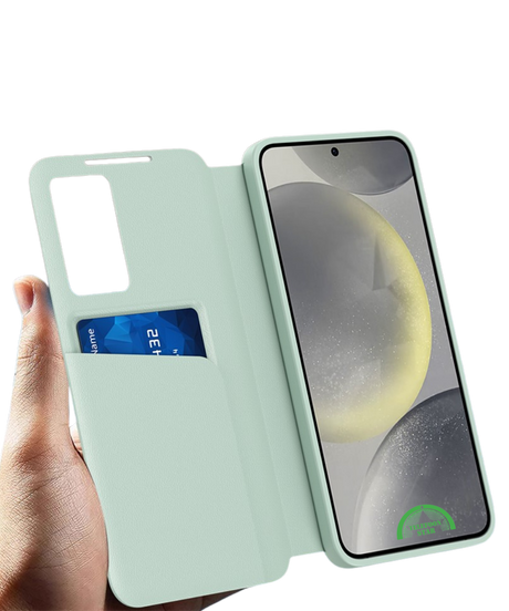 Samsung Galaxy S25 Fresh Mint Bookcase Hoesje Lichtgroen Smart View Wallet Case