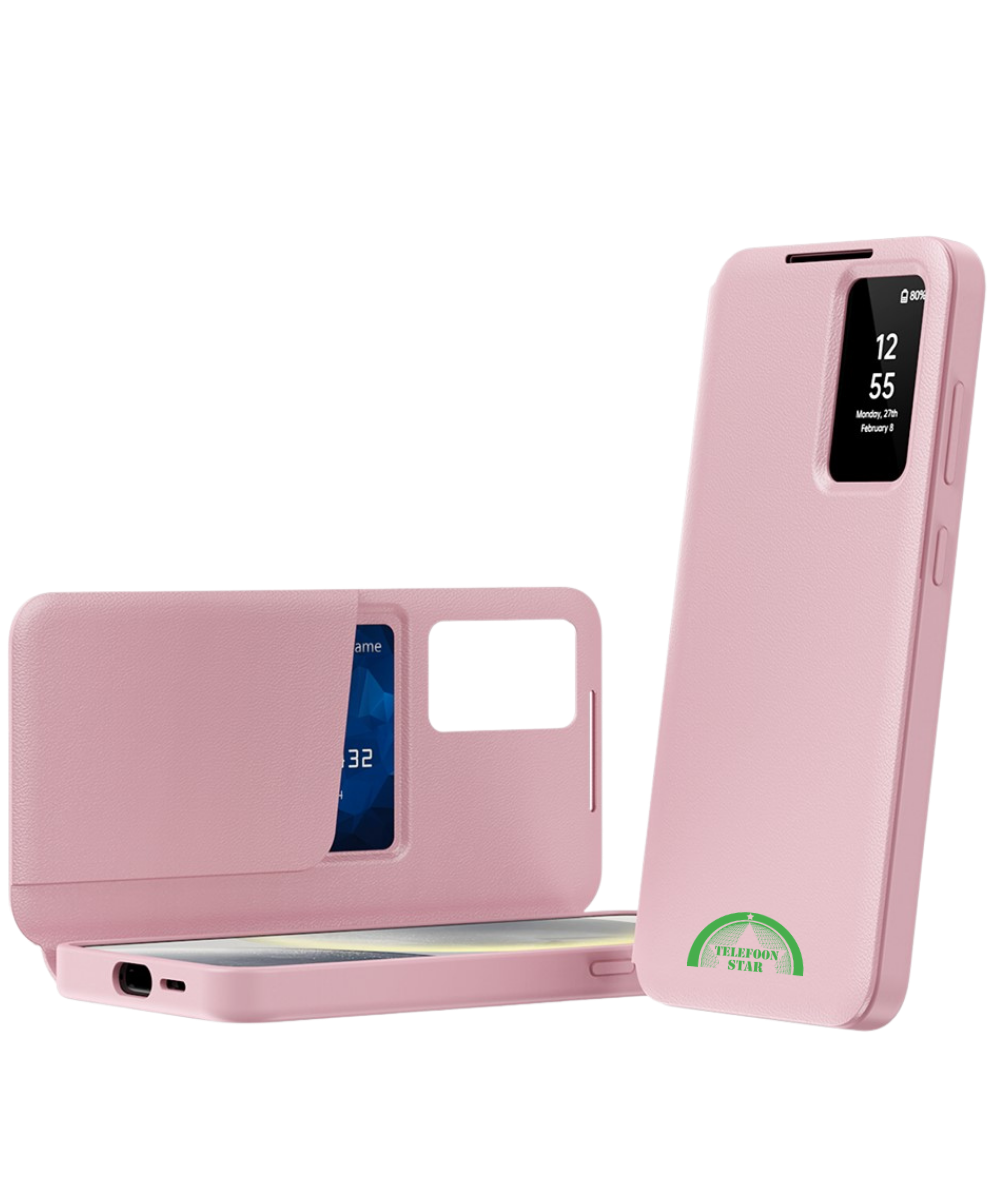 Samsung Galaxy A57 5G Smart View Hoesje Roze met Kaarthouder