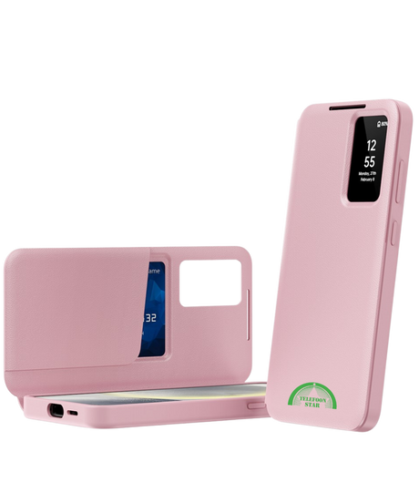 Samsung Galaxy S25 Roze Elegance Bookcase Hoesje Roze – Smart Window Wallet Cover
