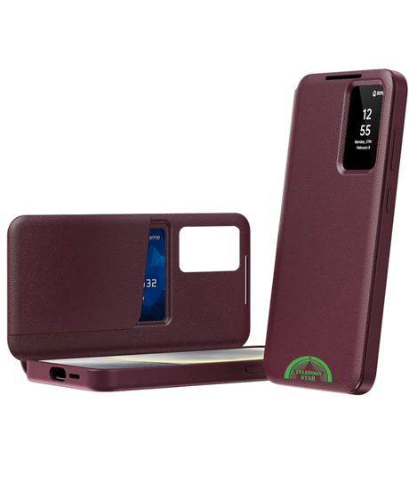 Samsung Galaxy S25 Burgundy Prestige Bookcase Hoesje Rood Premium Smart View Case