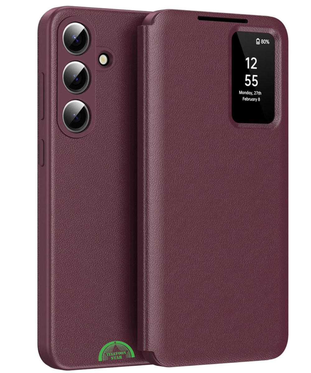 Samsung Galaxy S25 Burgundy Prestige Bookcase Hoesje Rood Premium Smart View Case