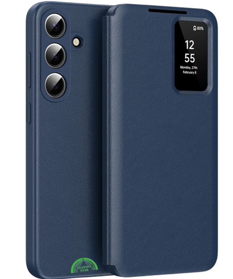 Samsung Galaxy S25 Sapphire Blue Bookcase Hoesje Donkerblauw Smart View Wallet Cover