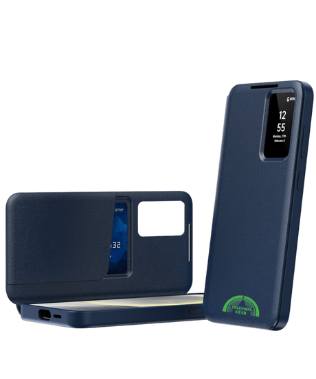 Samsung Galaxy A57 5G Smart View Hoesje Donkerblauw met Kaartslot
