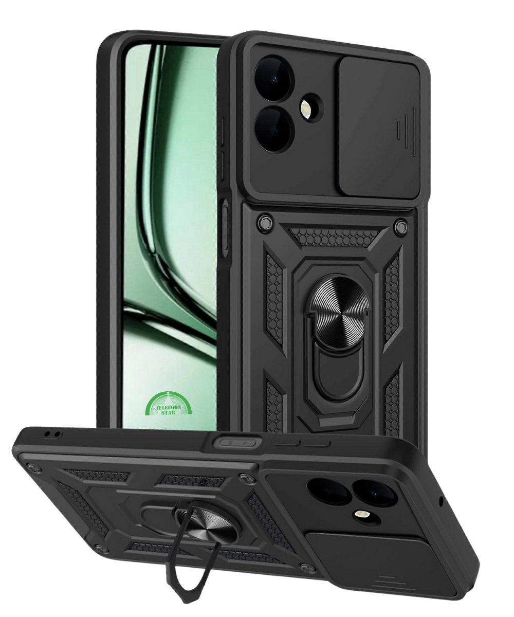 Hoesje voor Samsung Galaxy A07 Zwart Armor Ring Kickstand Case, Slank
