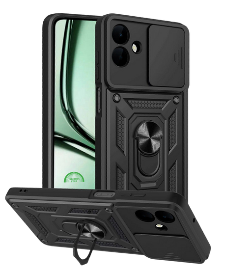 Hoesje voor Samsung Galaxy A07 Zwart Armor Ring Kickstand Case, Slank