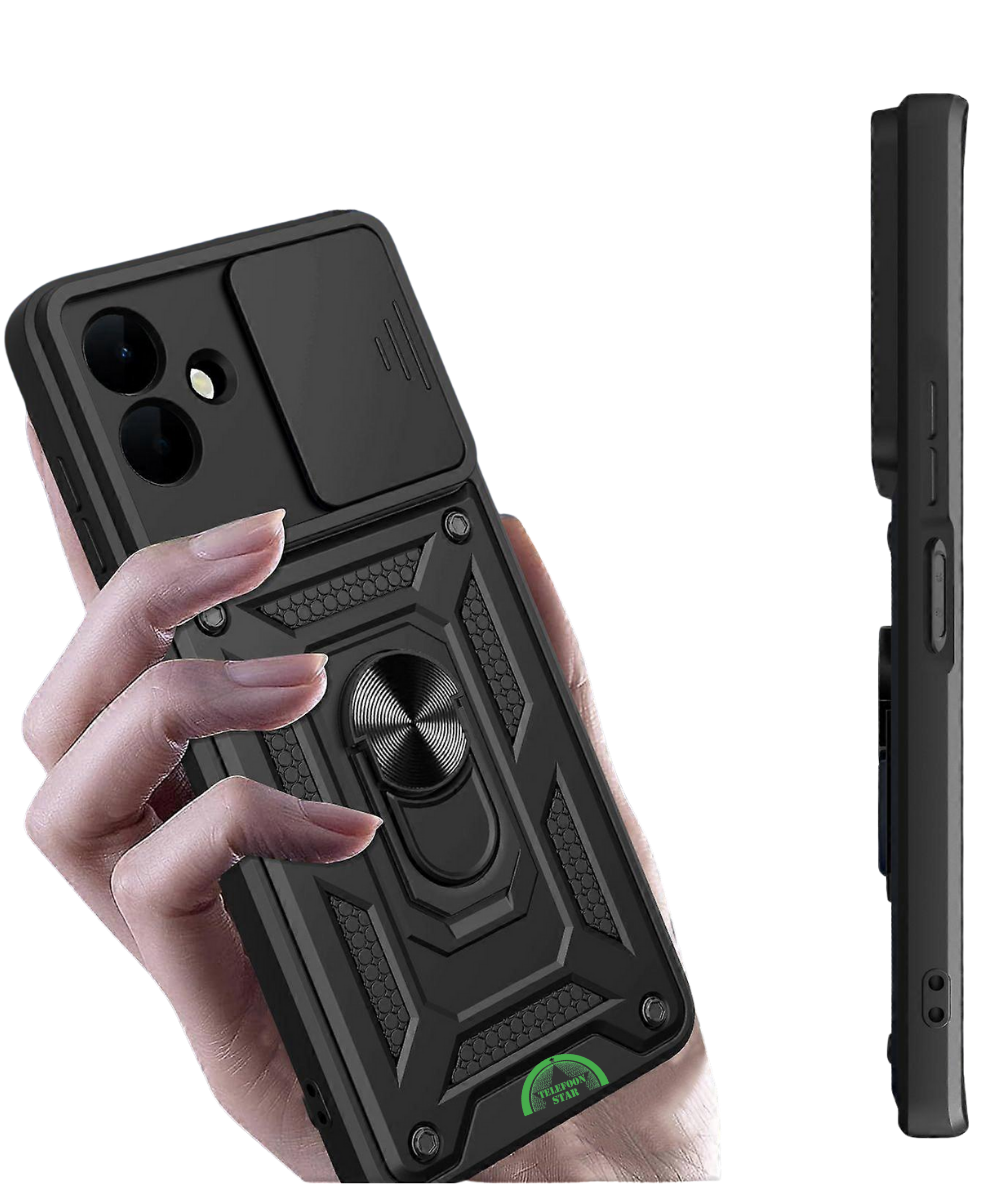 Hoesje voor Samsung Galaxy A07 Zwart Armor Ring Kickstand Case, Slank