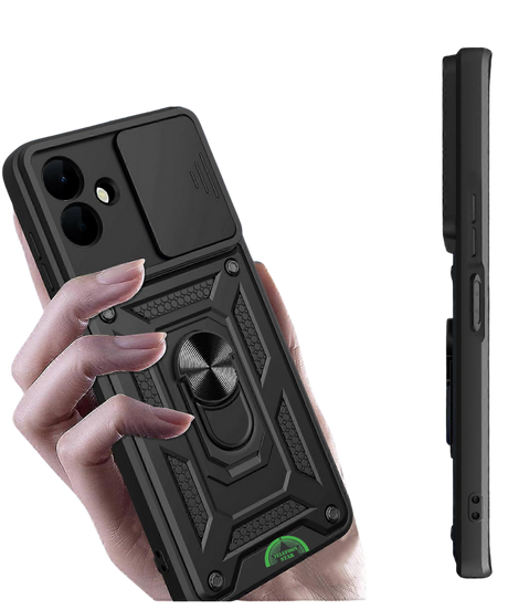 Hoesje voor Samsung Galaxy A07 Zwart Armor Ring Kickstand Case, Slank