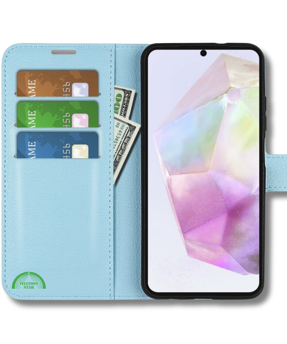 Hoesje voor Samsung Galaxy A15 5G Lichtblauwe Bookcase Sterke magnetische sluiting