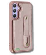 Samsung Galaxy S26 Case Kickstand Card Slots Leather Coated TPU Cover with Shoulder Strap Roze