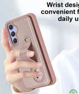 Samsung Galaxy S26 Case Kickstand Card Slots Leather Coated TPU Cover with Shoulder Strap Roze
