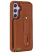 Samsung Galaxy S26 Case Kickstand Card Slots Leather Coated TPU Cover with Shoulder Strap Bruin