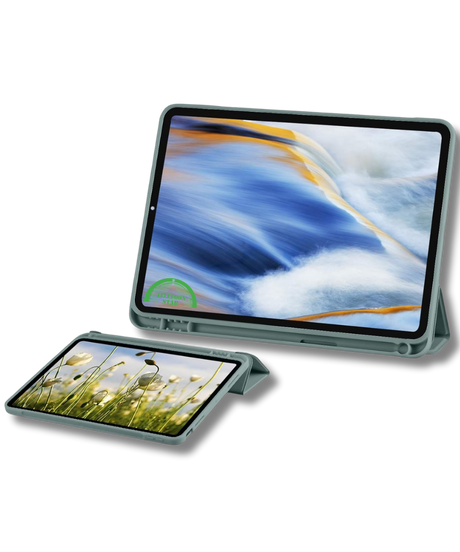 Hoesje voor iPad A16(2025)/iPad 2022 (10.9 inch 10e Gen) Groen Silicone Smart Cover Met Pen Slot