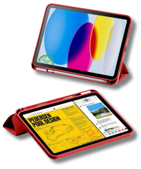 Hoesje voor iPad A16(2025)/iPad 2022 (10.9 inch 10e Gen) Rood Silicone Smart Cover Met Pen Slot
