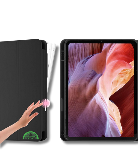 Hoesje voor iPad A16(2025)/iPad 2022 (10.9 inch 10e Gen) Zwart Silicone Smart Cover Met Pen Slot