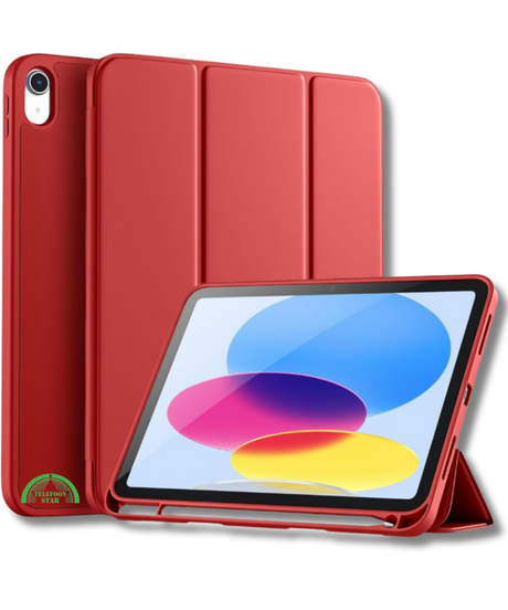 Hoesje voor iPad A16(2025)/iPad 2022 (10.9 inch 10e Gen) Rood Silicone Smart Cover Met Pen Slot