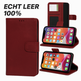 iPhone 15 Pro Max 100% leer hoesje | Ruimte voor drie pasjes | 2 in 1 functie | Rood