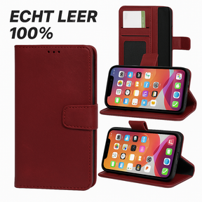 iPhone 15 Pro Max 100% leer hoesje | Ruimte voor drie pasjes | 2 in 1 functie | Rood
