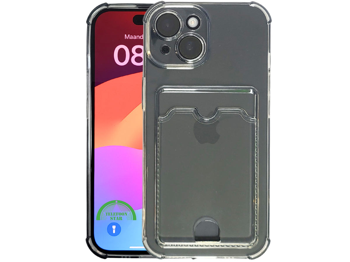iPhone 15 Hoesje met Pasjeshouder – Transparant & Valbestendig