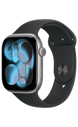 Apple Watch Series 11 42mm Zwart (Zwarte Rubberen Band M/L)