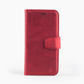 iPhone 15 Plus 2 in 1 Bookcase | 100% Leer | Ruimte voor drie pasjes | Rood