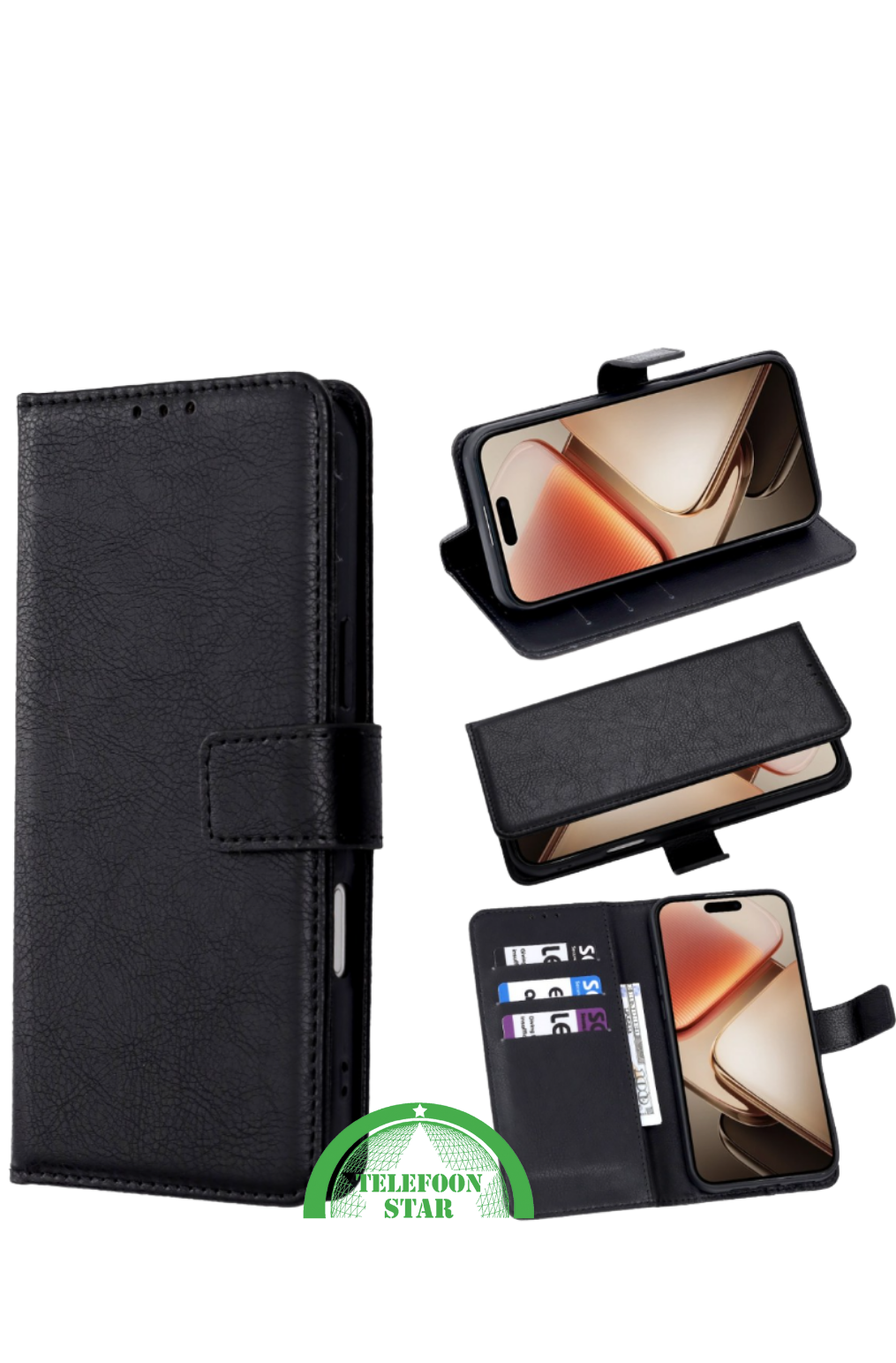 Hoesje Xiaomi 15 Zwart Lederen Look Met Pasjeshouder & Kickstand