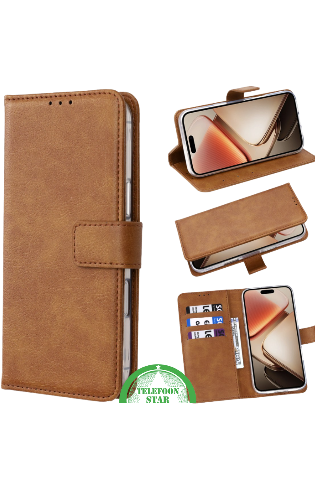 Hoesje Xiaomi Redmi 15 5G Bruin Bookcase Antislip leerlook, ligt stevig