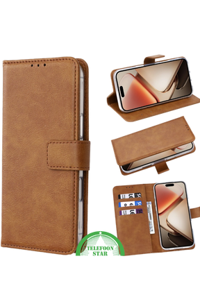Hoesje Xiaomi Redmi 15 5G Bruin Bookcase Antislip leerlook, ligt stevig