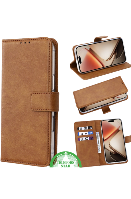 Hoesje Xiaomi Redmi 15 5G Bruin Bookcase Antislip leerlook, ligt stevig