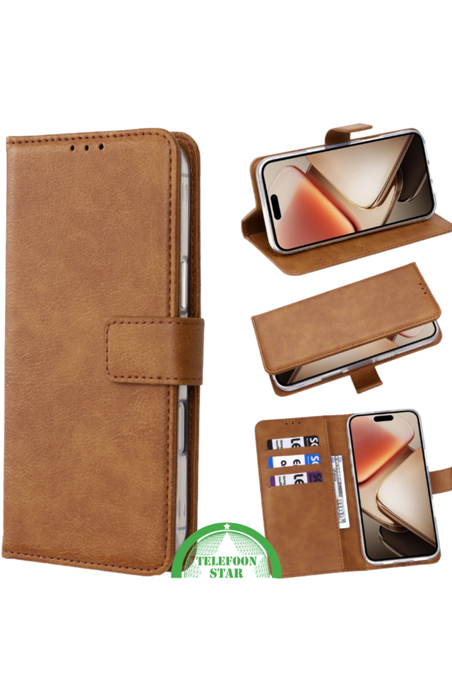 Hoesje Xiaomi Redmi 15 5G Bruin Bookcase Antislip leerlook, ligt stevig