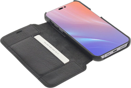 iPhone 15 Pro Max 100% Leer hoesje | Lederen Bookcase | Minimalistisch | Zwart