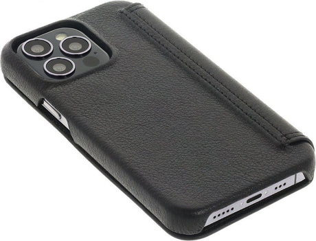 iPhone 15 Pro Max 100% Leer hoesje | Lederen Bookcase | Minimalistisch | Zwart