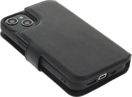 iPhone 15 Plus 2 in 1 Hoesje | 100% Leer | Minimalistisch | Zwart