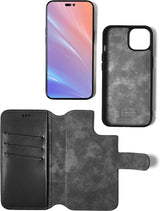 iPhone 15 Pro 2 in 1 Hoesje | 100% Leer | Minimalistisch | Zwart