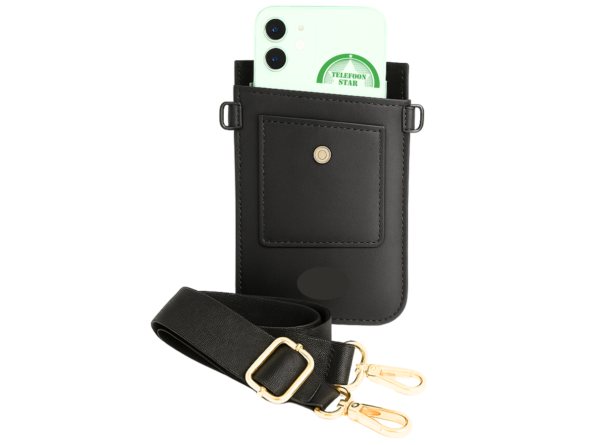iPhone Fold Universeel Telefoontasje met Verstelbare Schouderband Bruin