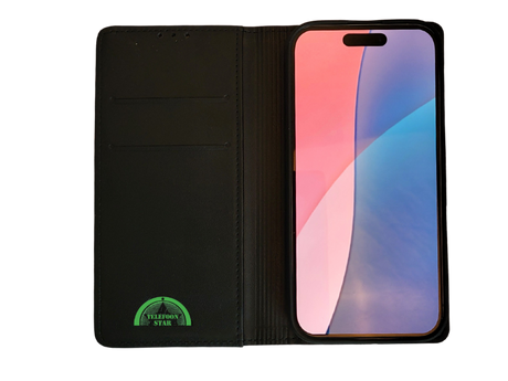 Flip Case Boek Zwart Luxe Leren Klaphoes met 3 Pashouders voor iPhone 16